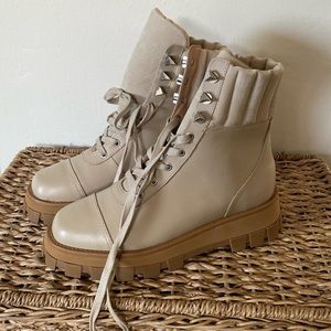 Schutz Lug Sole Boots Nude Leather and Suede Upper - Size 8